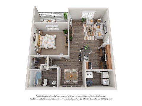 Floor plan for 1 bed, 1 bath, 753 sqft